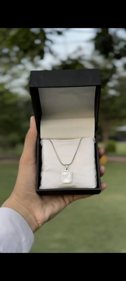 Double side onyx Pendant Necklace With Stainless Steel Chain for Men