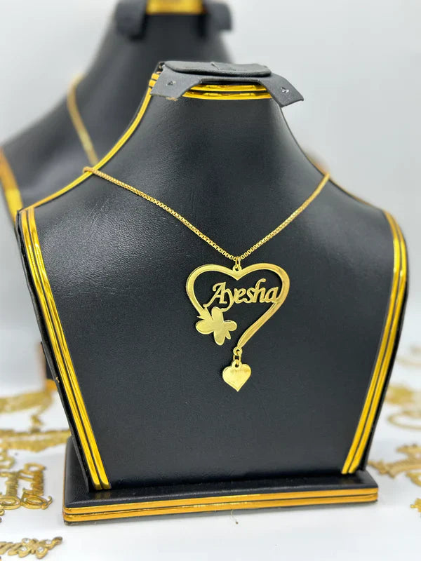 Beautiful Customize Name Heart Necklace 24k Gold Plated