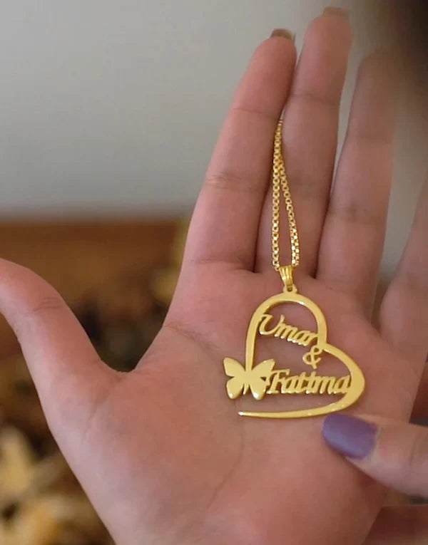 Beautiful Customize Name Heart Necklace 24k Gold Plated
